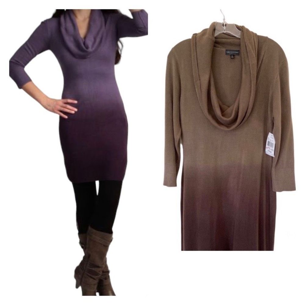 Connected Apparel Sweater Dress Taupe/Brown Sz XL